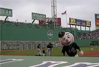 Mr. Met, the mascot of the New York Mets, at Fenway Park