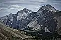 Mt. Kidd centered, South Kidd (right), and Ribbon Lake.