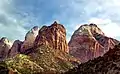 Left to right: Mountain of the Sun, Twin Brothers, Mt. Spry (center), The East Temple