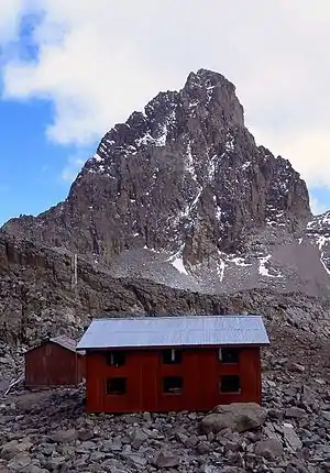 Austrian Hut is found near the Lewis Glacier on the slopes of Point Lenana. The hut sleeps 30 people, with Top Hut nearby for porters.