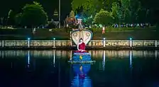 A statue of Mucalinda protecting the Buddha in Mucalinda Lake, Mahabodhi Temple, Bodh Gaya, Bihar, India