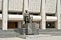 Mukhtar Auezov monument in front of Kazakh Drama Theatre named after Mukhtar Auezov, Almaty, Kazakhstan.