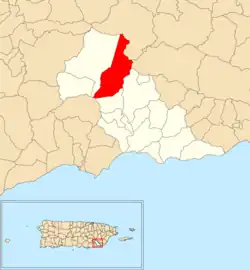 Location of Mulas within the municipality of Patillas shown in red