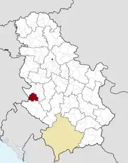 Location of the municipality of Čajetina within Serbia