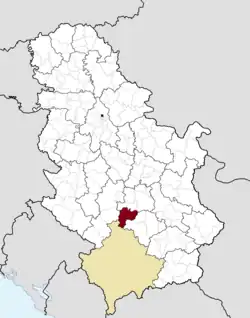 Location of the municipality of Brus within Serbia