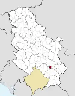 Location of the municipality of Doljevac within Serbia