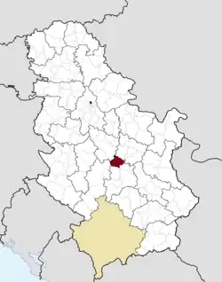 Location of the municipality of Rekovac within Serbia