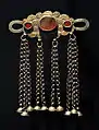 Turkmen woman's jewel, silver, gold and cornelian.