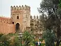 The walls and one of the towers surrounding the gardens