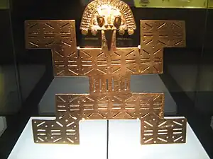 A pectoral (ornamental breastplate) made of tumbaga, an alloy of gold and copper