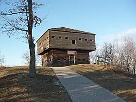 Log building called a blockhouse with tightly fitting beams.