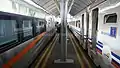 Mutiara Timur (left) and Ranggajati (right) trains at the station platform