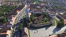 The city centre of Codlea along with the local Transylvanian Saxon fortified church
