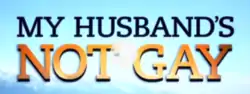 A logo for the American television special My Husband's Not Gay, featuring navy and orange gradient letters over a backdrop of the sky.