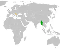 Map indicating locations of Myanmar and Serbia