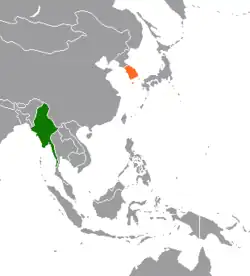 Map indicating locations of Myanmar and South Korea