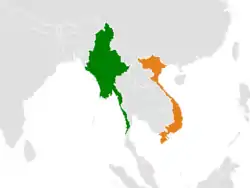 Map indicating locations of Myanmar and Vietnam