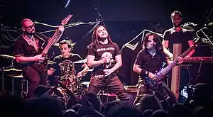 Myrath performing in Madrid, Spain (L-R: Malek Ben Arbia, Morgan Berthet, Zaher Zorgati, Anis Jouini, Elyes Bouchoucha)