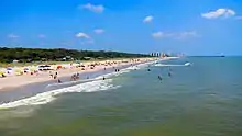 Myrtle Beach State Park's beach with various people enjoying the site