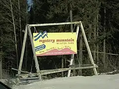 Sign at the entrance of Mystery Mountain Winter Park