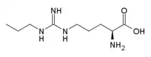 Stereo, skeletal formula of N-propyl-L-arginine (S)