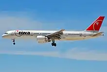 A Northwest Airlines 757-251 with PW2000 engines in flight