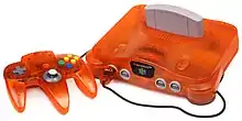 A translucent orange Nintendo 64