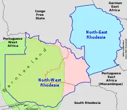 south-central Africa, 1899–1911; North-Eastern Rhodesia is shaded blue.