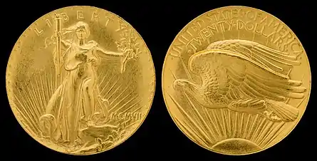 The 1907 Saint-Gaudens double eagle portraying Liberty is based on his statue of Victory.