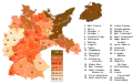 Nazi vote share, with majorities in East Prussia (1), Frankfurt (Oder) (5), Pomerania (6), Breslau (7), Liegnitz (8), Schleswig-Holstein (13), E Hanover (15), and Chemnitz-Zwickau (30)