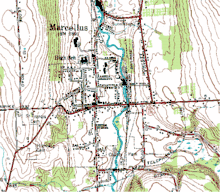 NY 174 and NY 175 meet in central Marcellus. NY 174 heads south from the village while NY 175 goes off to the east. Both routes are overlapped with NY 20N, which enters Marcellus from the south on NY 174 and leaves on NY 175.