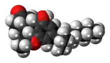 Space-filling model of the nabilone molecule