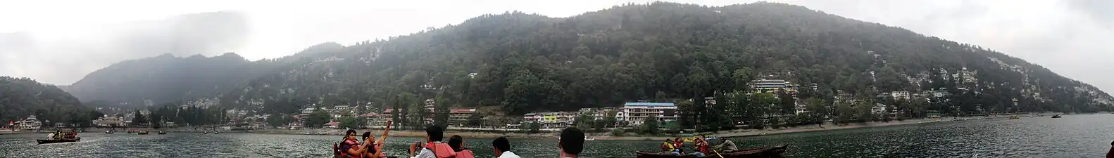 Panoramic view of Nainital from Naini Lake