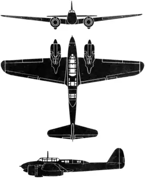 3-view silhouette of the Nakajima J1N