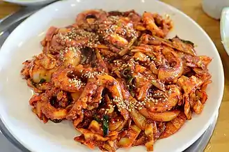 Nakji-bokkeum (stir-fried long arm octopus)