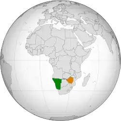 Map indicating locations of Namibia and Zimbabwe