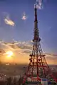 The nearby lattice transmission tower at sunset (2012)