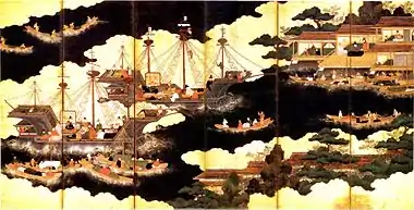 Nanban ships arriving for trade in Japan, 16th century, Japanese