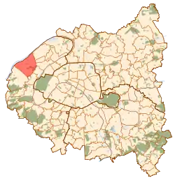 Location (in red) within Paris inner suburbs