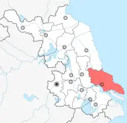 Location of Nantong City jurisdiction in Jiangsu