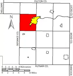 Location of Napoleon Township (red) in Henry County, around the city of Napoleon (yellow)