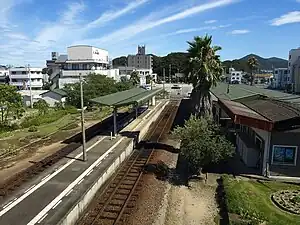 A view of the station platforms and tracks.