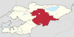 Map of Kyrgyzstan, location of Naryn Region highlighted