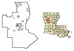 Location of Campti in Natchitoches Parish, Louisiana.