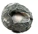 Colorless, radiating natrolite in zeolite pod