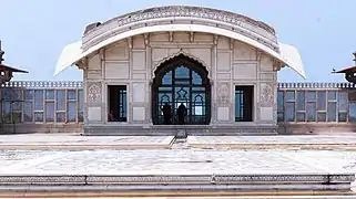 The Naulakha Pavilion at the Lahore Fort in Pakistan displays the distinct Bengali Do-chala style roof.