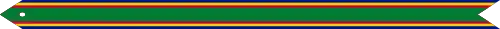 A green streamer with red, gold, and blue horizontal stripes along the top and bottom with one silver star in the center