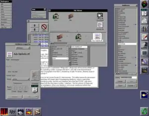 The NeXTSTEP operating system interface, running a series of commands