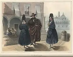 Mexican women wearing the mantilla, painting by Carl Nebel, 1836