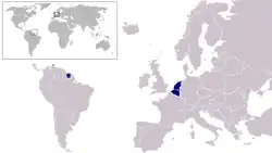 A map showing the member states of the Dutch Language Union (dark blue)